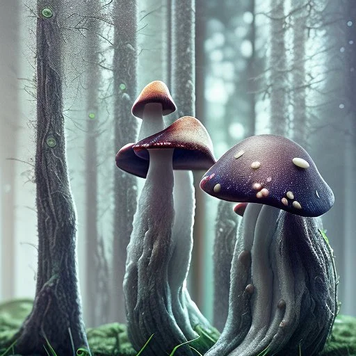 ultrarealistic, cinematic lighting, 160mm lense, depth of field, DoF, highly detailed, award winning photography, fungi, mushrooms, high res, spores,