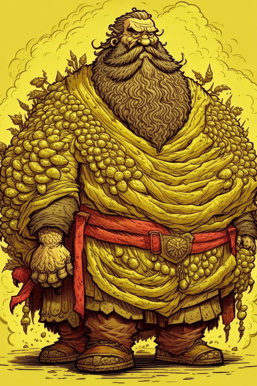 Fantasy art: a huge man. On this man was a huge mantle made of thick linen, and he girded himself with a belt of five fathoms. His head is super big, and his beard is like a stack of corn silk.