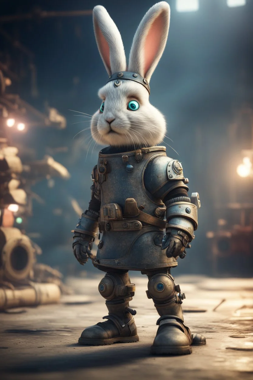 viking rabbit with rocket boots in fallout 4 setting, bokeh, downlight, prize winning, depth of field, trading robot monster in background, stereoscopic cartoon