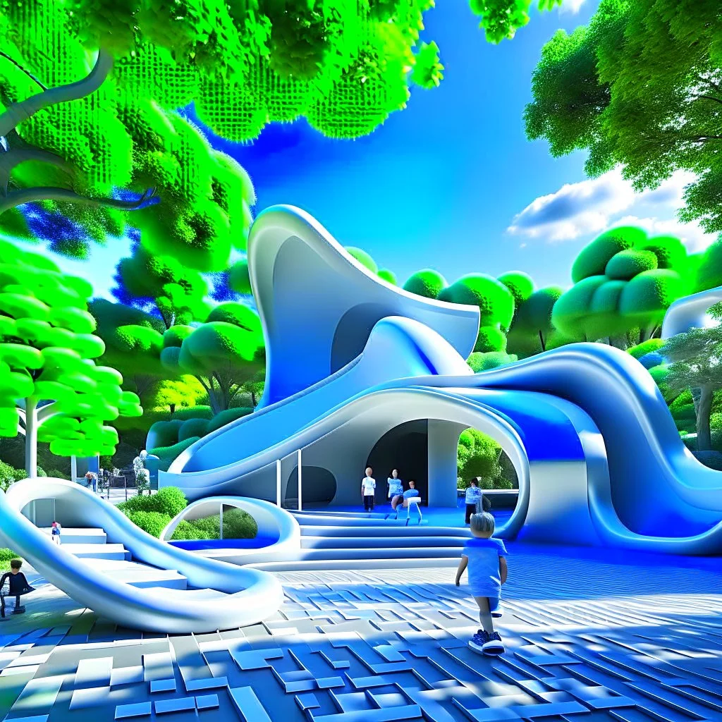 Dibujo arquitectónico de un parque infantil estilo Zaha Hadid