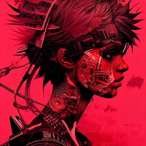 beautiful punk girl, hyper detailed, intricately detailed, illustration by <kilian eng> <Yoji Shinkawa>, darkred tones,