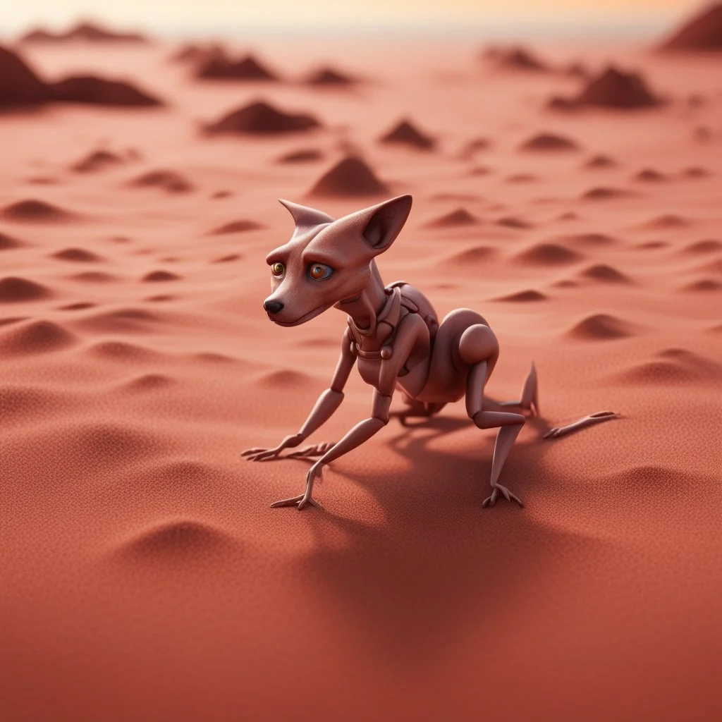 pen outline, in the style of Escher, super model female dingo ant witch on the red sand beach ,bokeh like f/0.8, tilt-shift lens 8k, high detail, smooth render, down-light, unreal engine