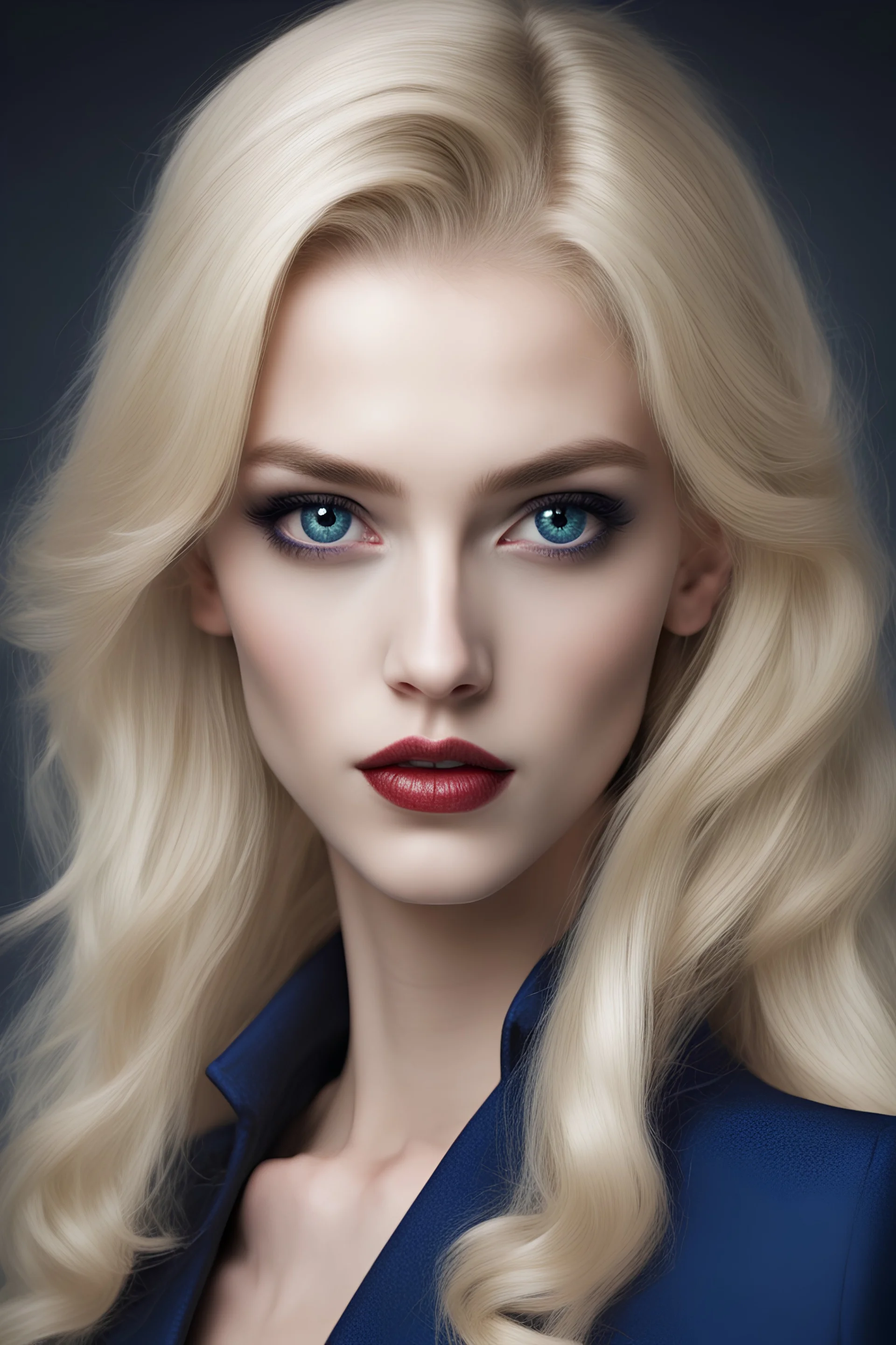 swiss female age 24 , blonde hair ,Dark sapphire blue eye ceo Vampire