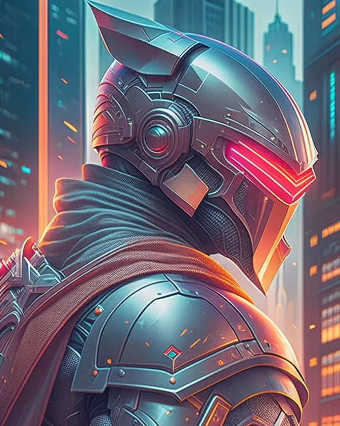 Best quality, masterpiece, ultra high definition, Retro Futuristic,cyberpunk knight Comic style