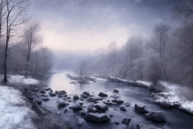  stone path lit river winter