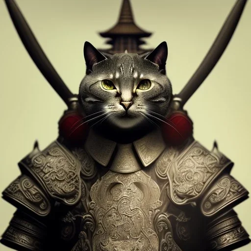 Character design, anthropomorphic cat dressed as a Shaolin, dark, evil, furious, epic, intricate details, finely detailed armor, silver, golden