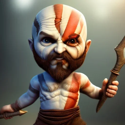 Cute baby video game god of war krotos, holding axe, mytology, 8k resulation, cinematic, cinema4d, hyper detailed, cinamtic lighting, octane render, unreal engine 5, realistic