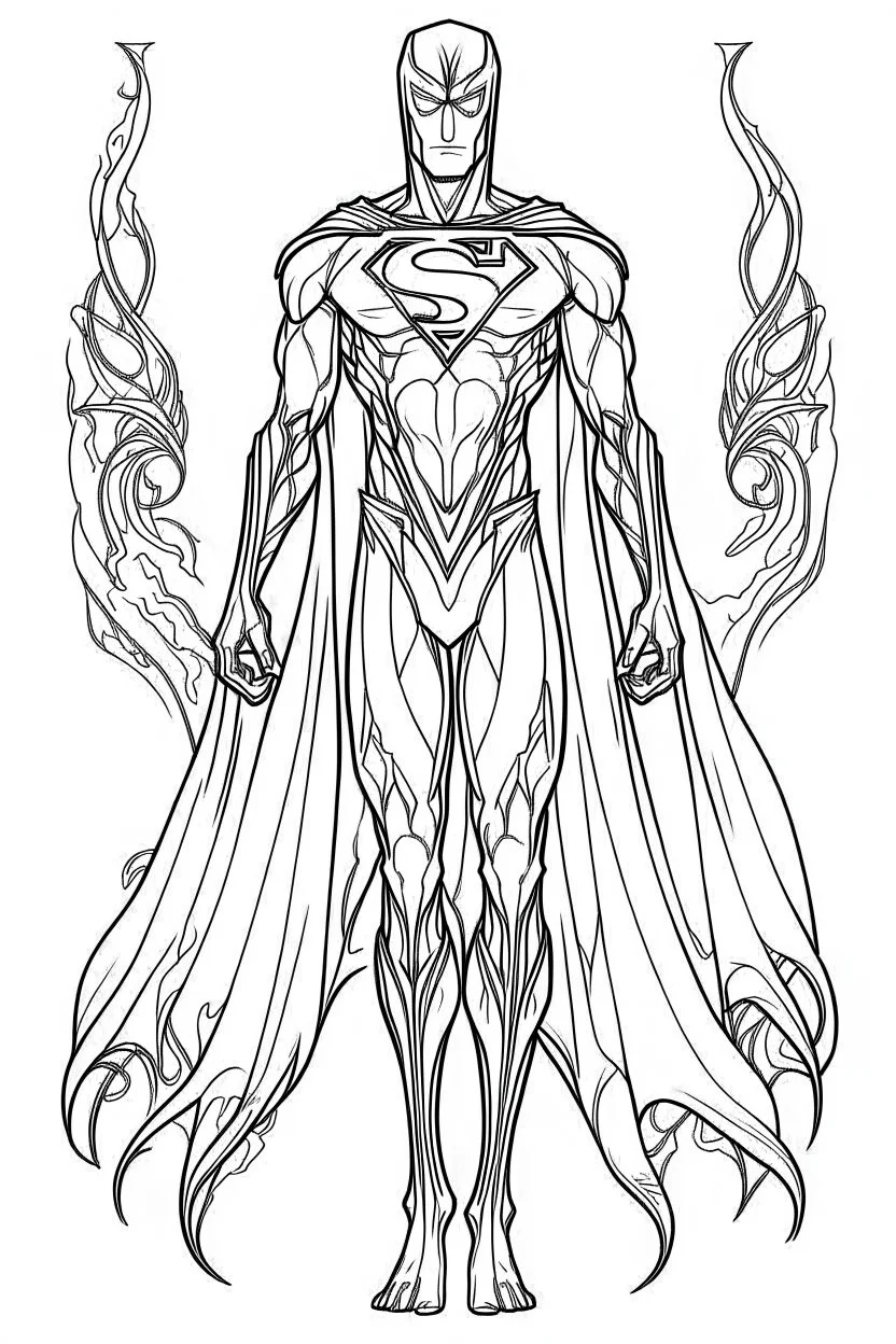 outline art An evolved Cosmic Superman .Slender Man.cinematic lighting, high resolution 3D render art coloring pages with witch, white background, Sketch style, full body, use outline, Mandala style, clean line art, white background, no shadows and clear and well