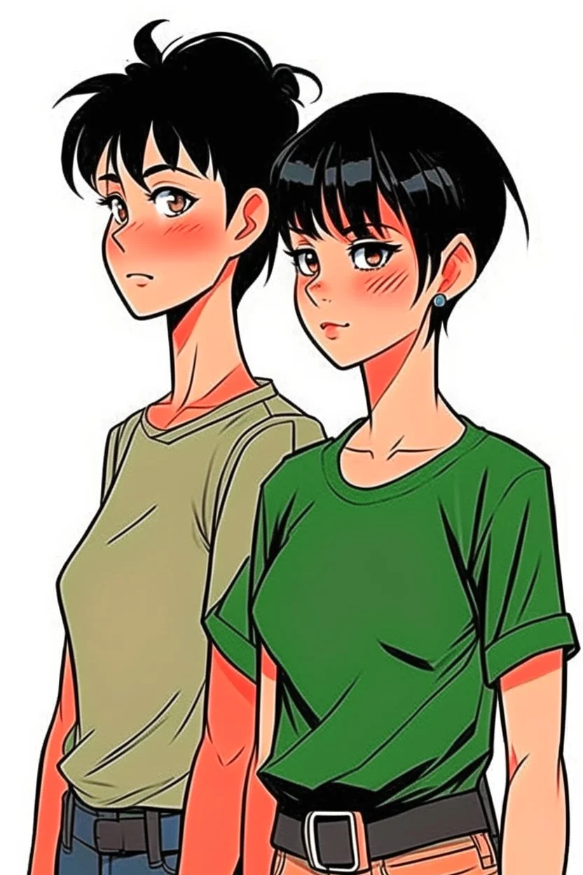 Relaxed and Stylish Anime 90s , short black hair , two personalities