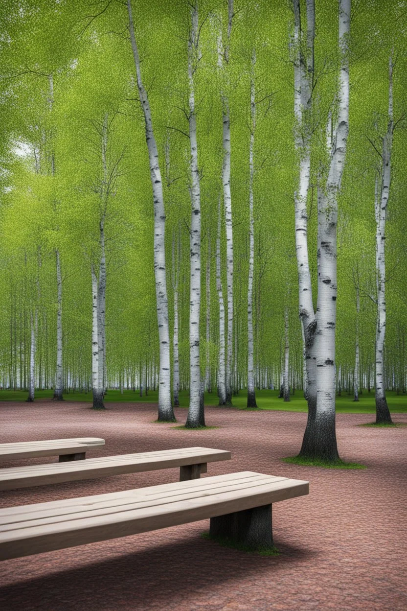березовая роща, зона отдыха, скамейки, парк
