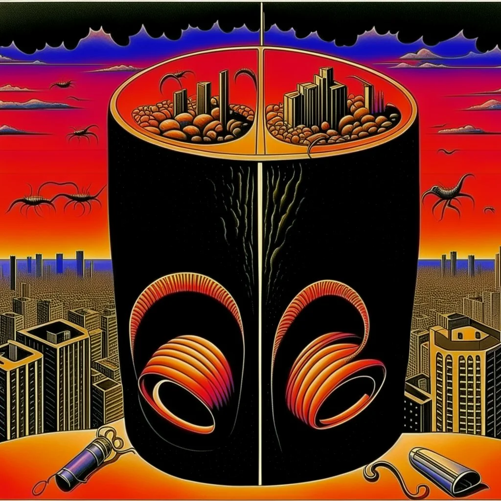 opening a can of worms, neo surrealism, by Igor Morski, by Gerald Scarfe, beautiful but sinister, sharp colors.