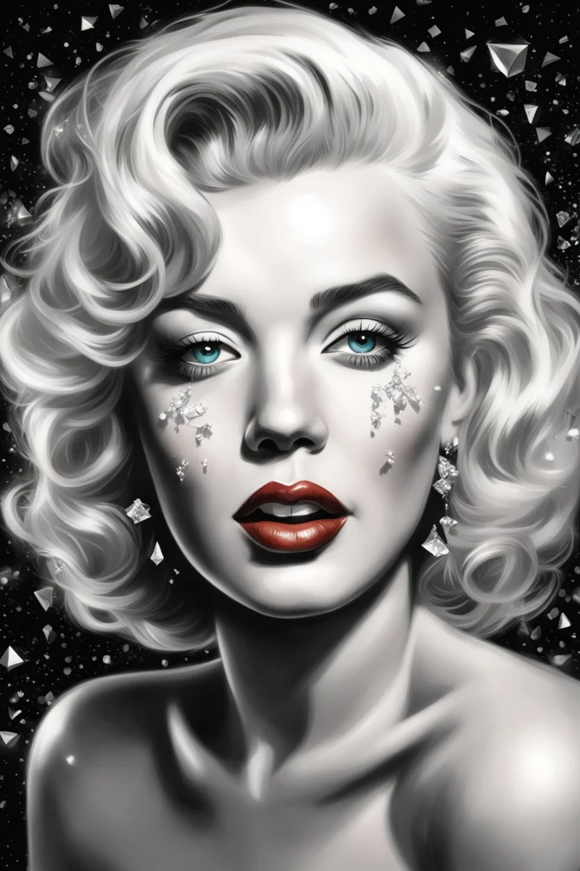 Marilyn Monroe, a captivating enchantress, remains composed amidst the chaos. Her eyes glimmer with a blend of curiosity and bravery as she surveys her surroundings. With a delicate gesture, she conjures a staff adorned with delicate crystals, radiating with an enchanting aura. The squarks, initially startled by her presence, find themselves drawn to her magnetism. They circle her cautiously, their sharp eyes fixated on her every move. Marilyn Monroe's voice carries a soothing melody, her words