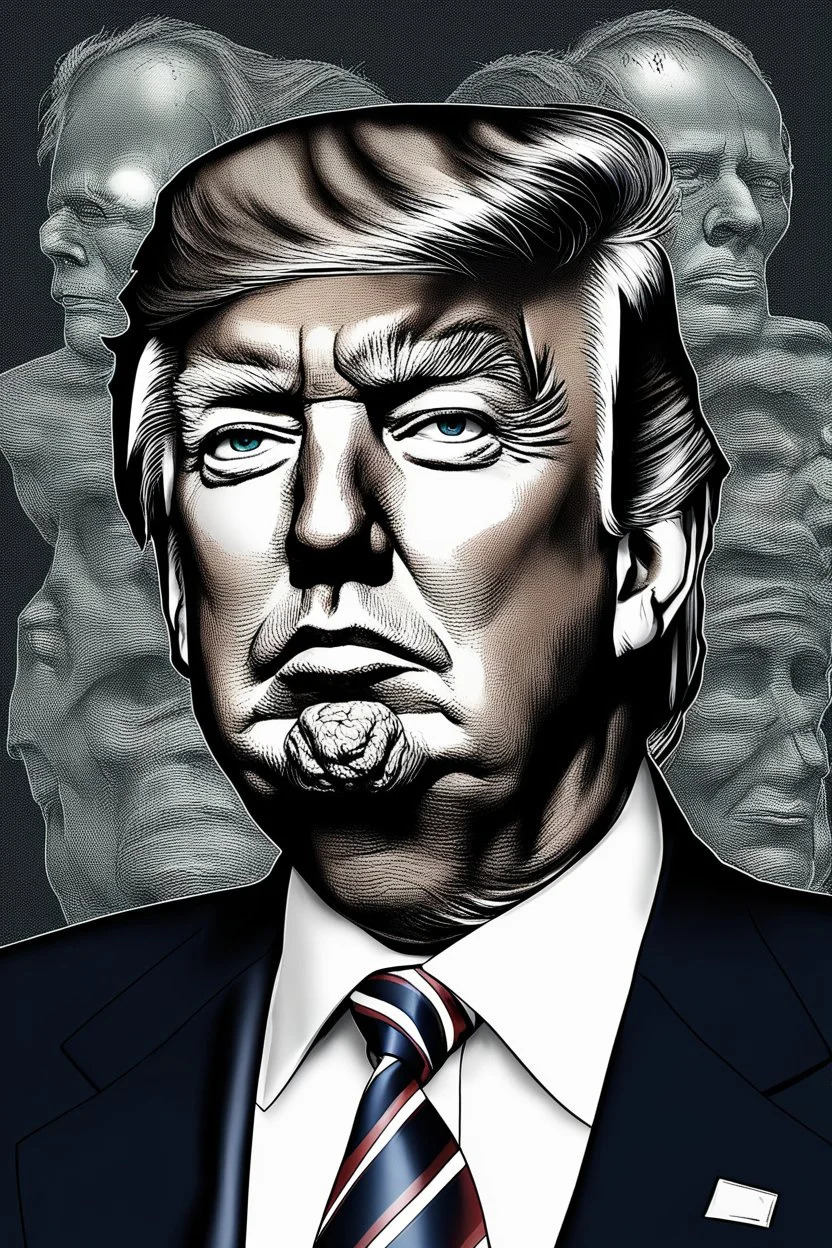 Portrait of Donald trump, half cyborg
