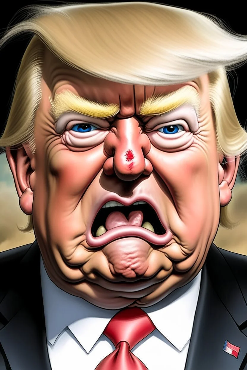 president donald trump as an angry drooling pig