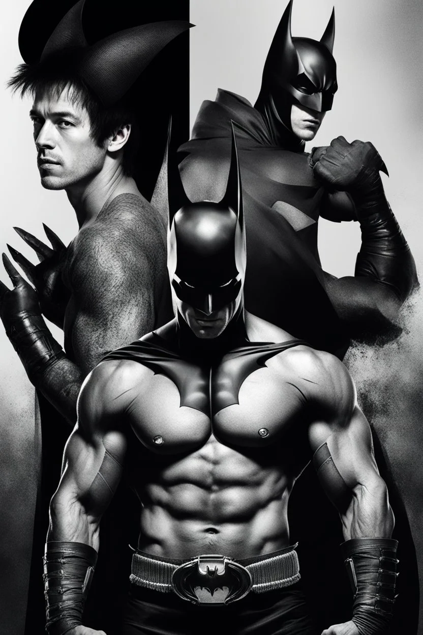 an extremely muscular version of the Ben Affleck's Batman and the Bruce Lee's Robin with the word (("BATMAN & ROBIN")) across the top