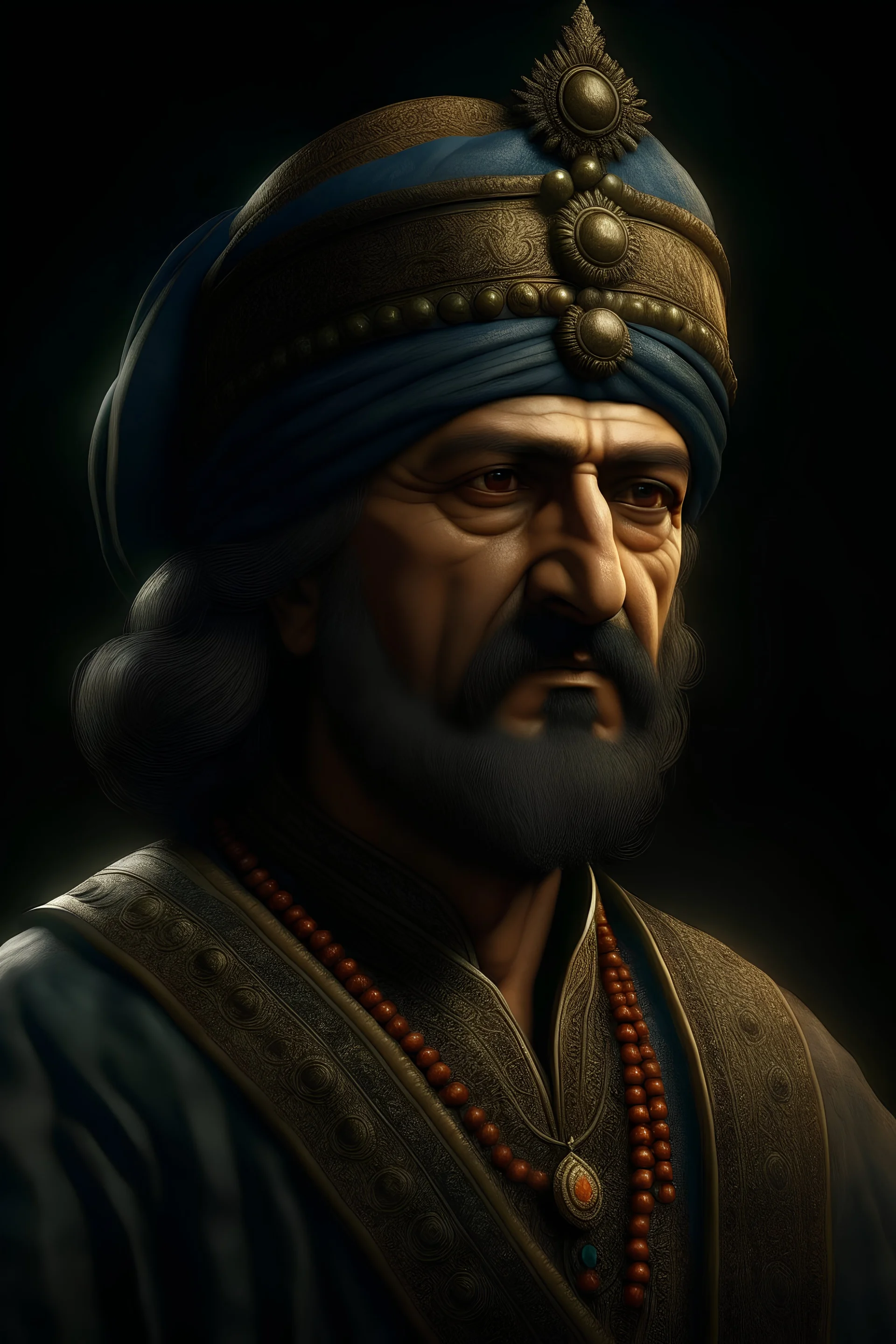 portret, 5k,cinematic, epic, realistic, Zahir ad-din Muhammad Babur, is a descendant of Tamerlane, a Central Asian and Indian commander, poet and statesman. Padishah of India and Afghanistan. Founder of the Baburid Dynasty and Empire