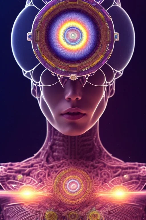 meditation, third eye, universe, fourth dimension, fractal, realistic, 8k, high quality, extreme detail, symmetrical, chakra, human