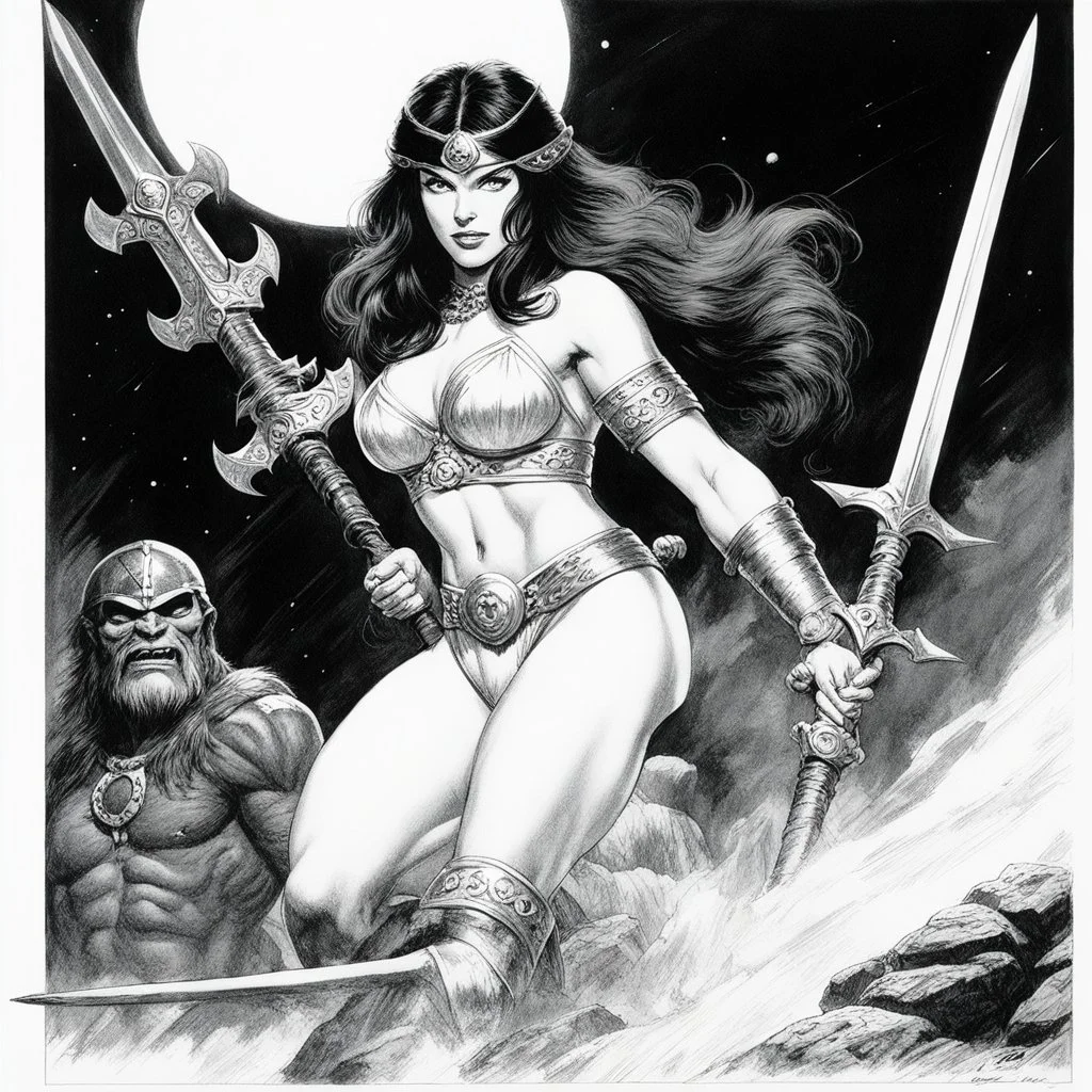 [The Daughter of the Night (Lanfear)] Ernie Chan Savage Sword of Conan #22 Pin-Up Illustration Original Art (Marvel, 1977)