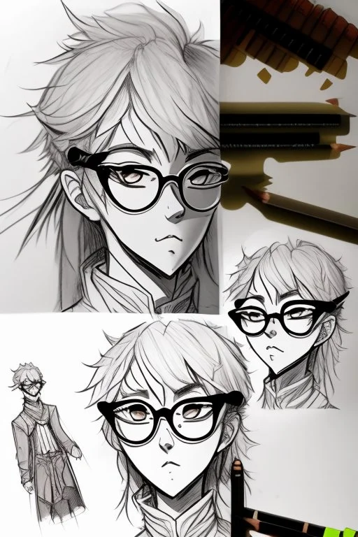 Drawing sketches of a character wearing round glasses inspired by the Demon Slayer anime