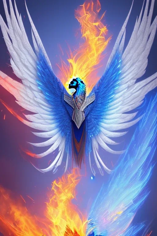 solo, blue phoenix, flaming wings, beautiful, smooth, flying, graceful