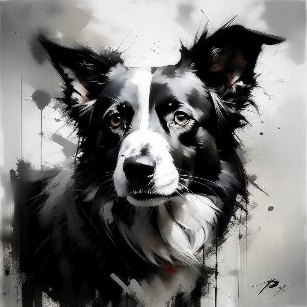 Short coated Border collie with gentle expression in the style of Willem Haenraets, Yoji Shinkawa, Guy Denning, Florian Nicolle