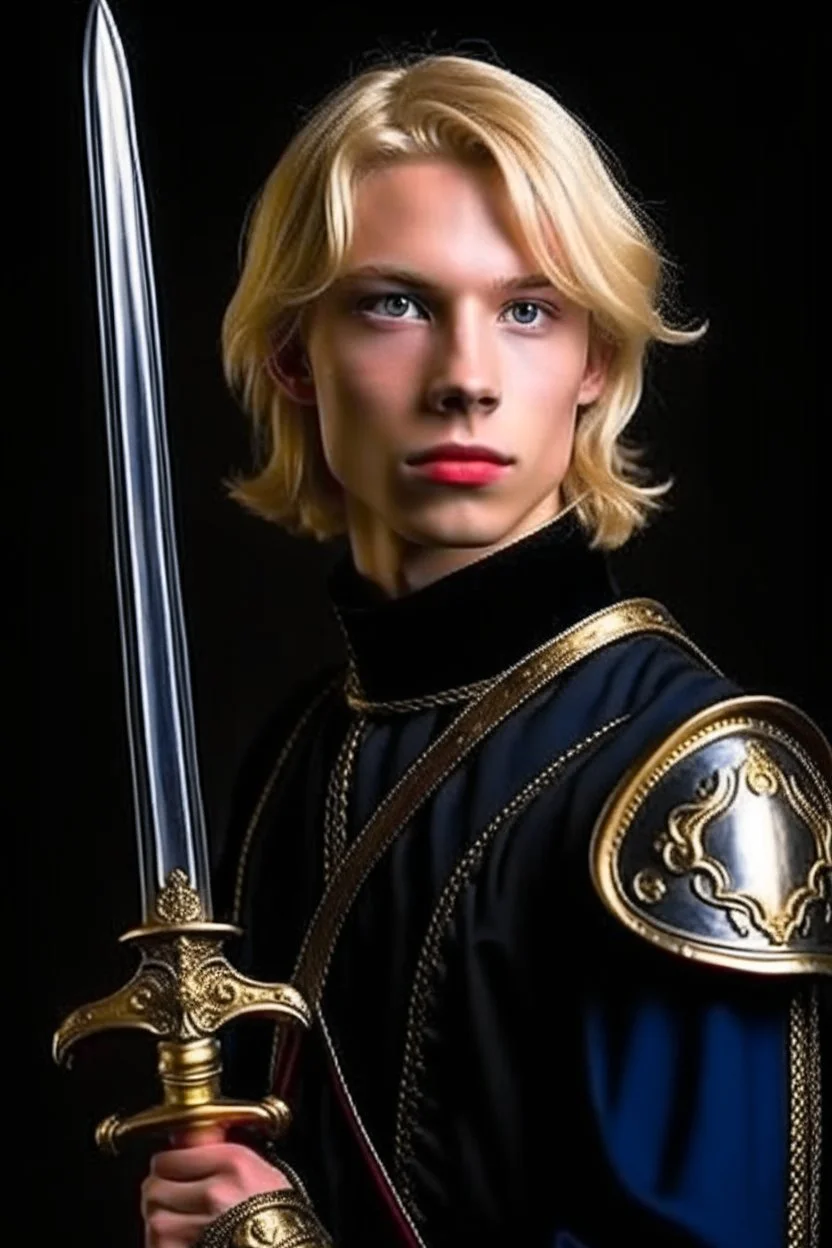 young european blond hair adult royal guard swordsman with rapier