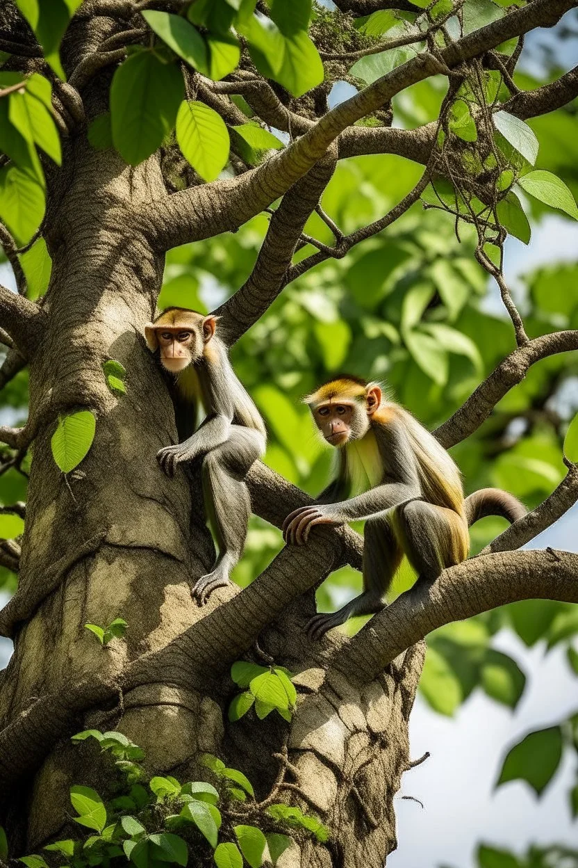 A mad monkeys climbing a tree for lunch