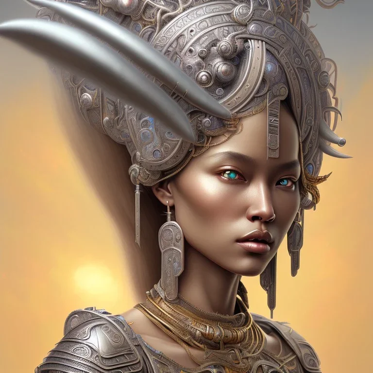 ssango fantasy, fantasy magic, intricate, sharp focus, illustration, highly detailed, digital painting, concept art, matte, artgerm and paul lewin and kehinde wiley, masterpiece silver elephant head bronze Asian African girl nice breast Afo hair turquoise golden waves