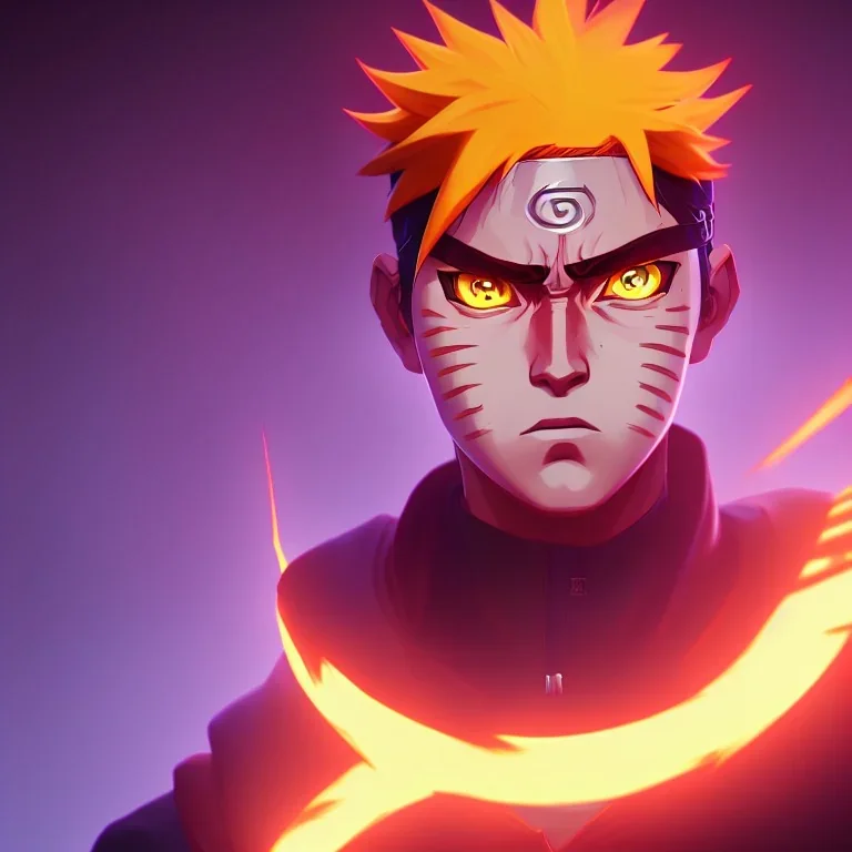 portrait of naruto, fire eyes, ultimate power, beast mode,cyberpunk effect,