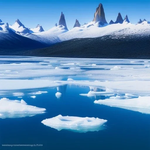 Beyaz buzların kapladığı Patagonian gölleri, penguenler