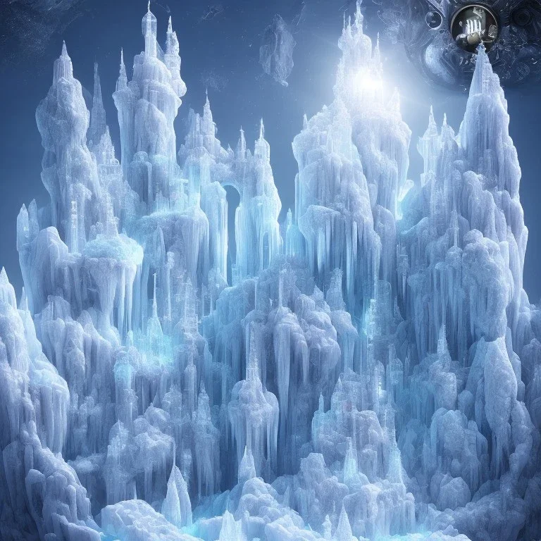 transparent crystal ice castle, rabbits, ice mountain, crystal, ice crystal