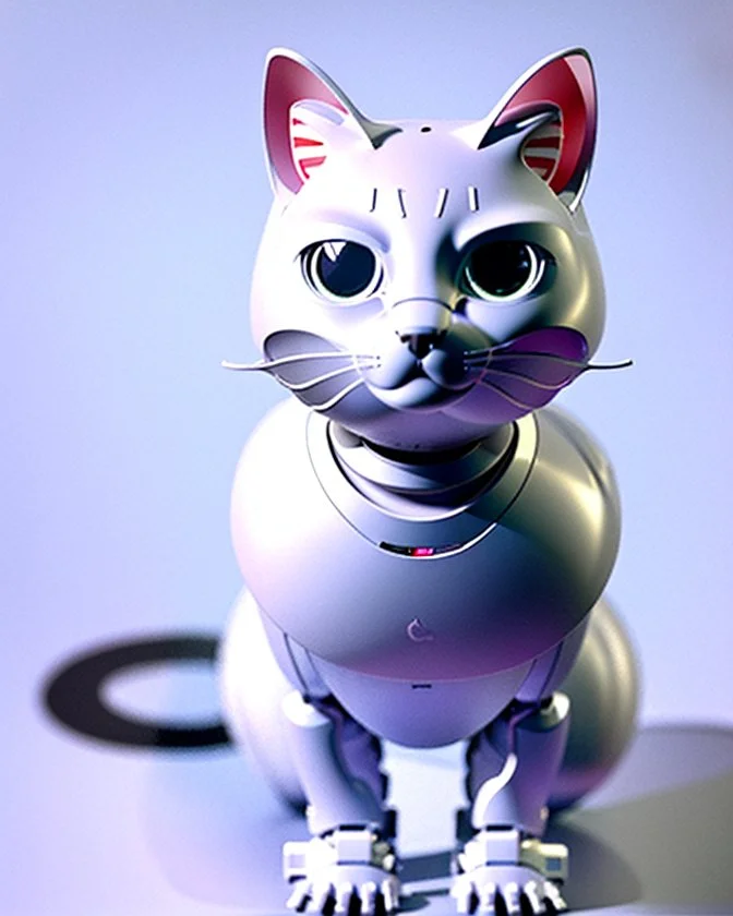 A robotic cat with an Apple logo called “iBots”, suggesting it’s made from an Apple product’s casing. Its glossy white and silver limbs are mechanically jointed, reflecting a scarabet’s anatomy. The design is a creative fusion of technology and organic form, compactly labeled “ibots.” Hyper detailled, hyper realistic, 4K, sharp render