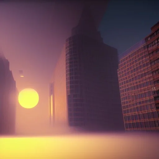  bank robbery, street view, sun set , unity, scriptable render pipeline , lighting , volumetric , global illumination, fog , purple tone.