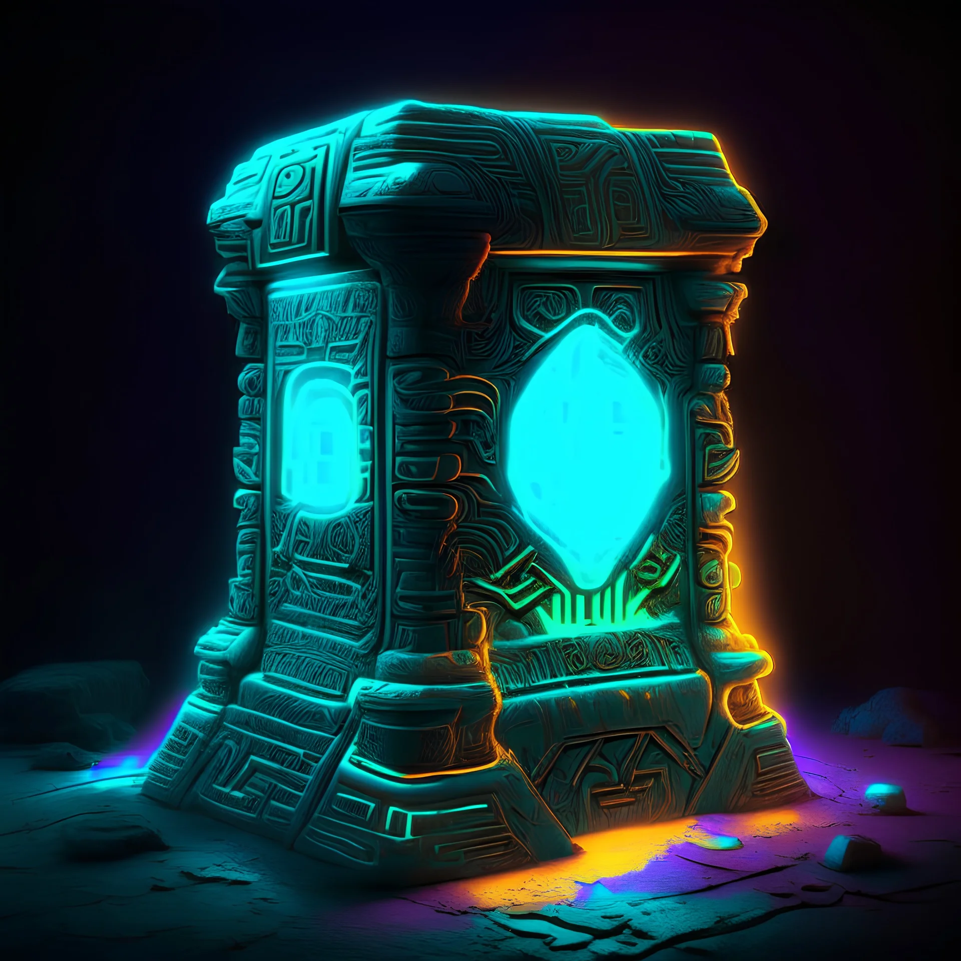 Neon glowing ancient artifact