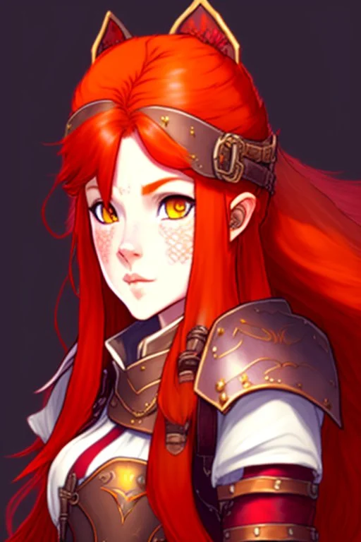 Teenaged Female Red haired kitsune paladin/bard