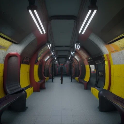 Subway metro in dark monster unreal 5, octane render, cinema4d, redshift render, hyper realistic, cenematic, vibrancy, synthwave, retouch, centered, dynamic lighting, dramatic lighting, 4k, highly detailed, attractive beautiful, realistic, virtual reality, epic composition, holographic,