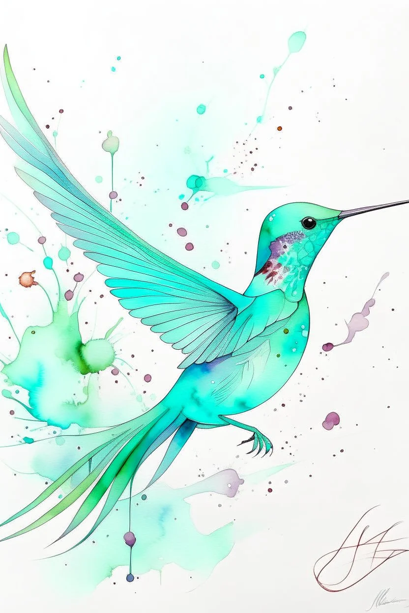 Watercolor abstract mint hummingbird