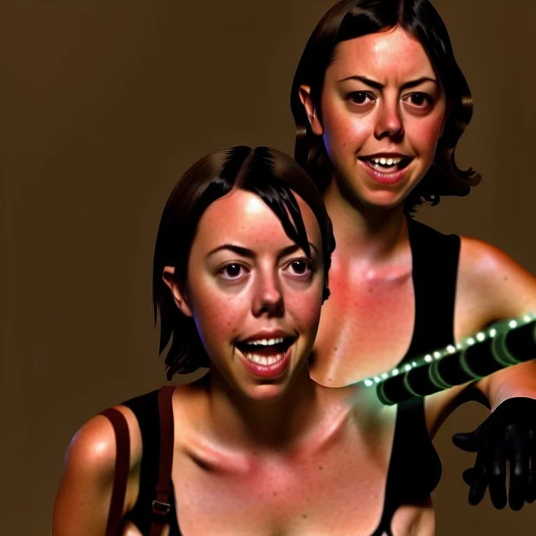 very attractive aubrey plaza, light saber, nip