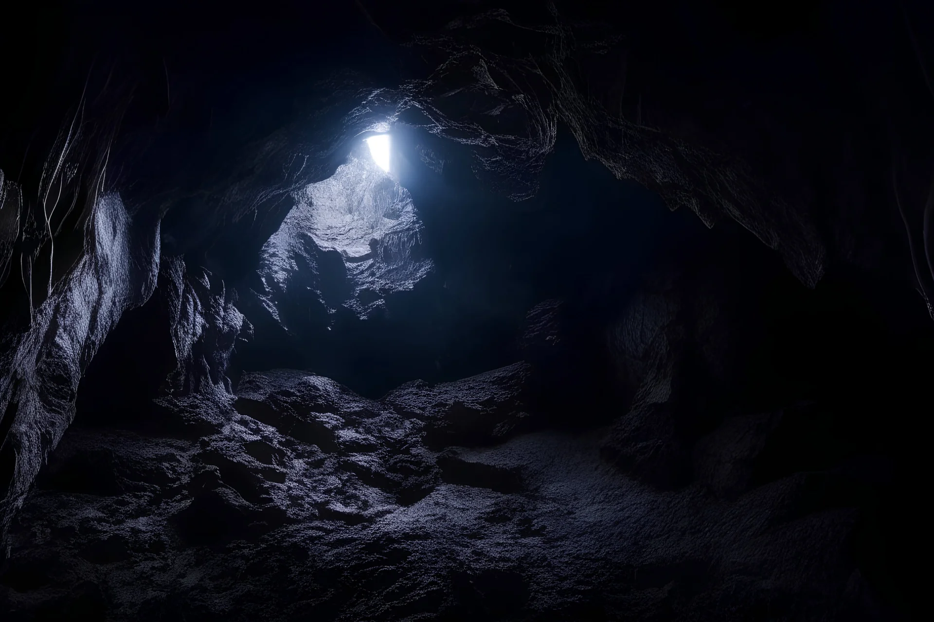 inside the long huge winding cave, rocky rocky edges are darkly visible