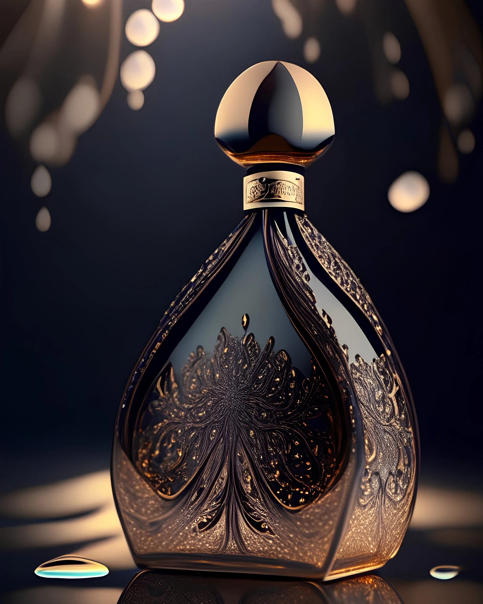 generate me an aesthetic photo of perfumes for Droplet Details: Focus on the intricate details of droplets on the bottle.