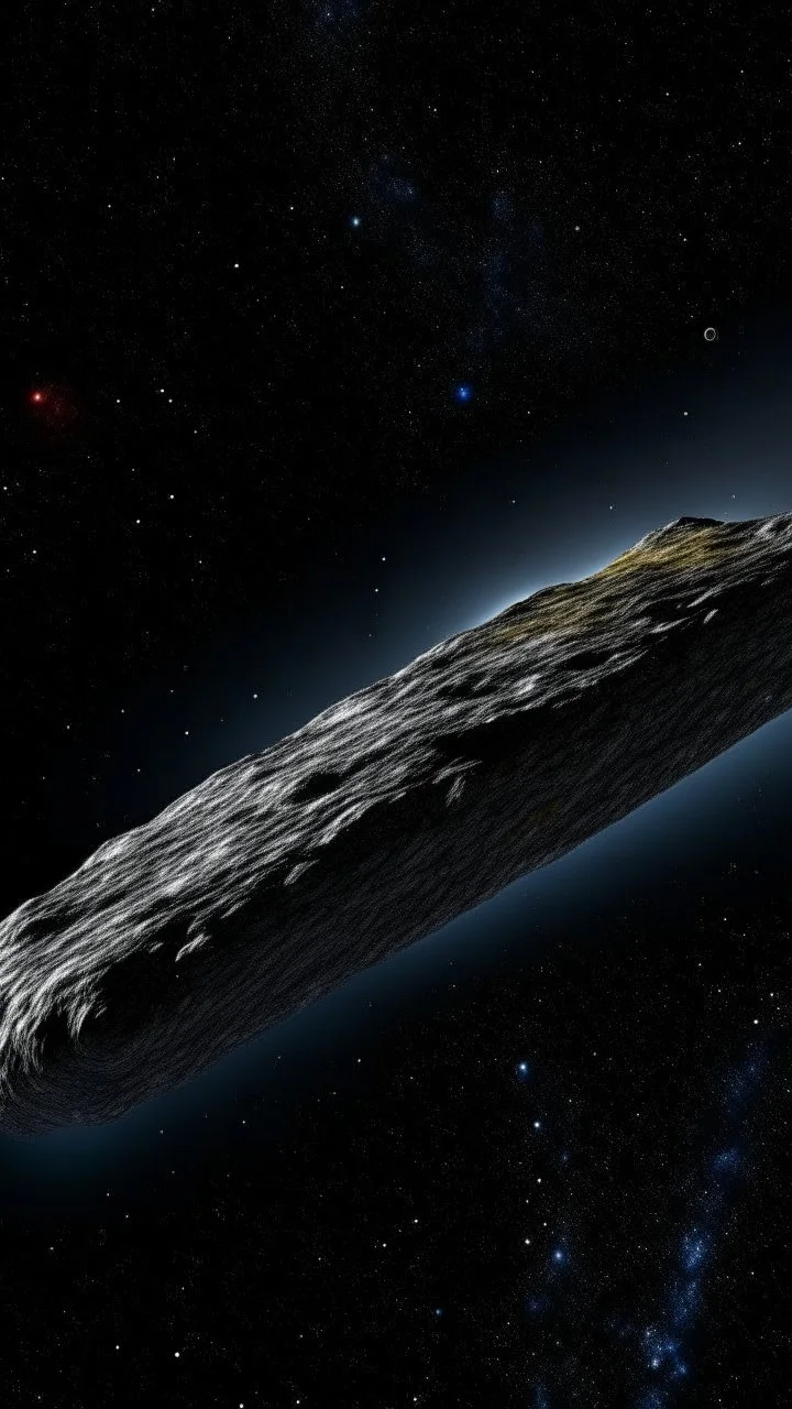 critical point abstract in the galaxy a huge cigar spaceship 13Atlas comet, show the whole object in the picture