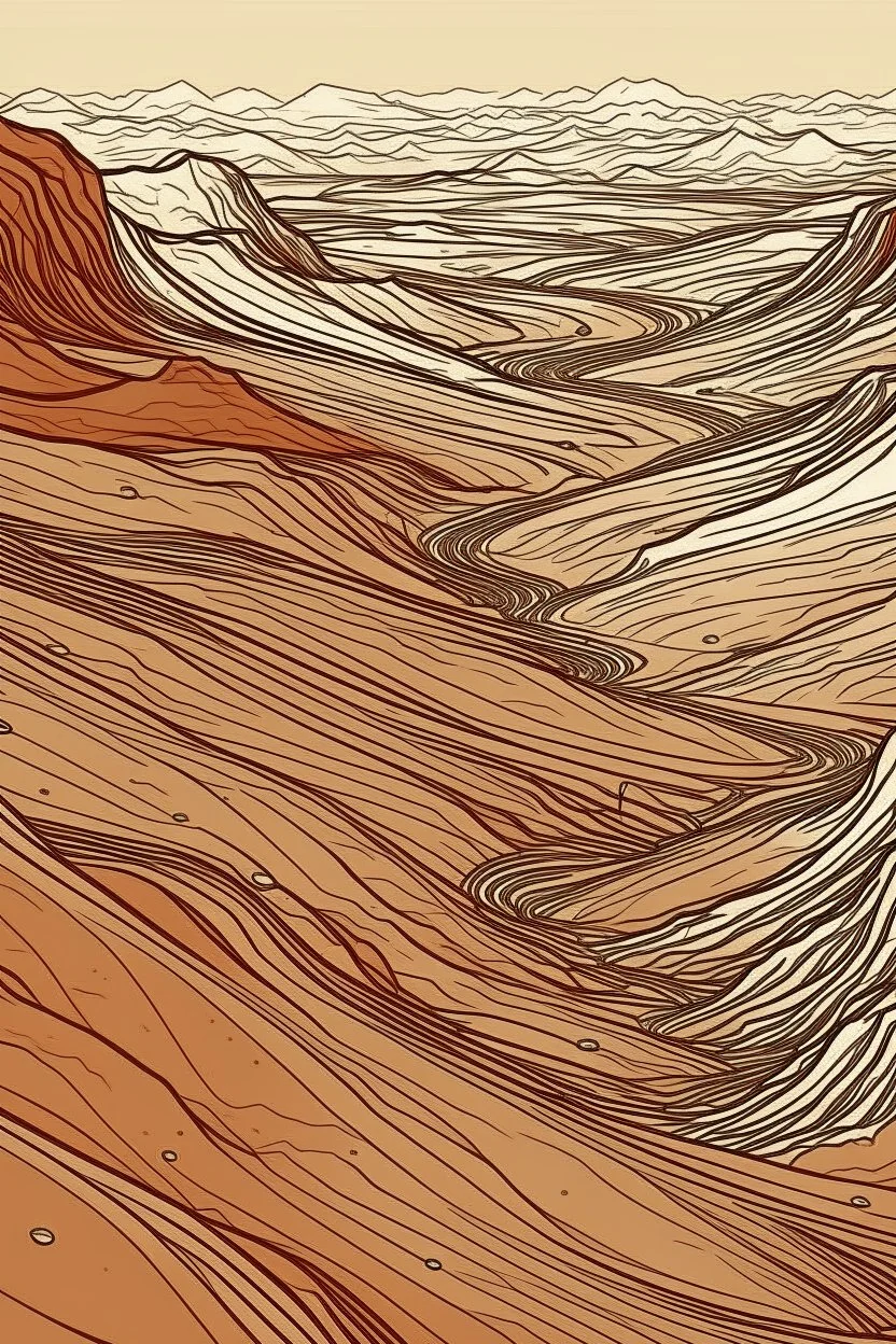 thine line draw style, show a shot of a view of Mars surface