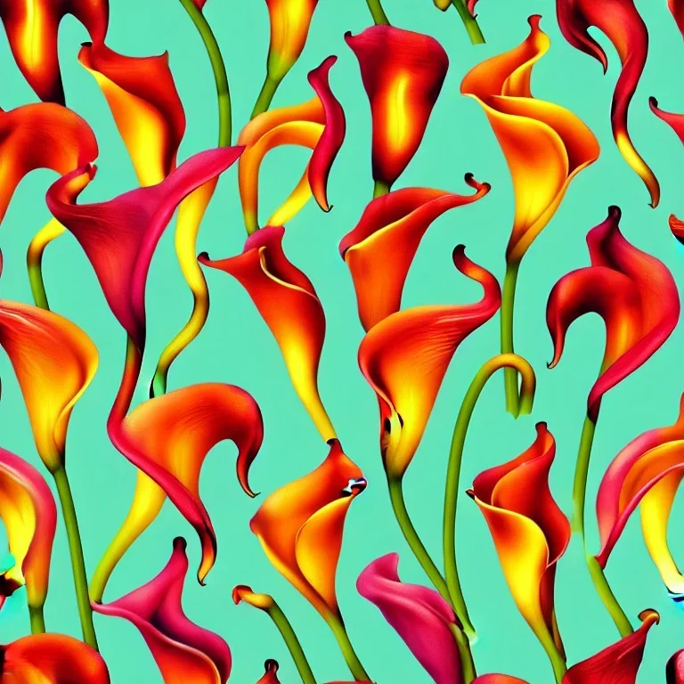 Calla Lily flower print, seamless pattern, pop surrealism, high resolution, oil on canvas