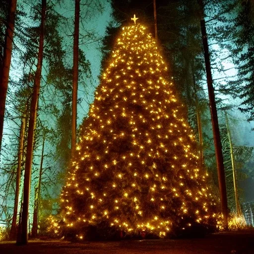  Giant christmas tree,in a forest at 4 am