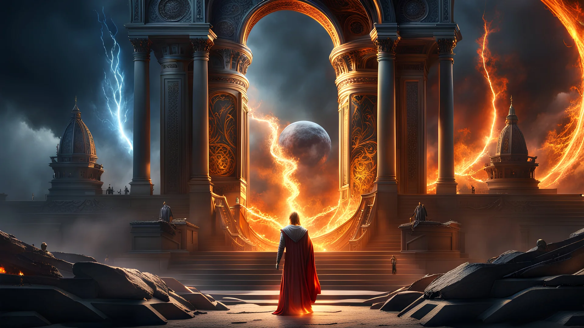 The two portals to Heaven and Hell. Good and Evil. Life and Death. fantasy concept art, exquisite realism, a masterpiece, dynamic lighting, hyperdetailed, intricately detailed, deep color, Unreal Engine, volumetric lighting , Epic cinematic brilliant stunning intricate meticulously detailed dramatic atmospheric maximal,