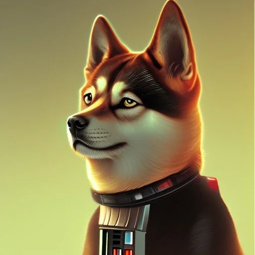 shiba inu darth vader sith lord with red light saber