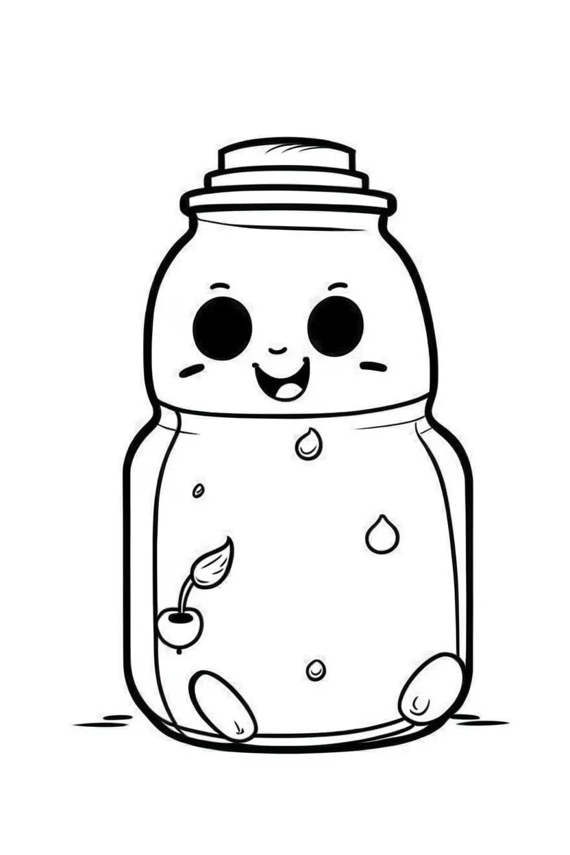 KAWAII ghost stuck in the jar idea, line art, background, vector, svg, black outline on white background, leave plenty of white space beetween lines for coloring, tattoo style, tattoo idea,full body, minimalist