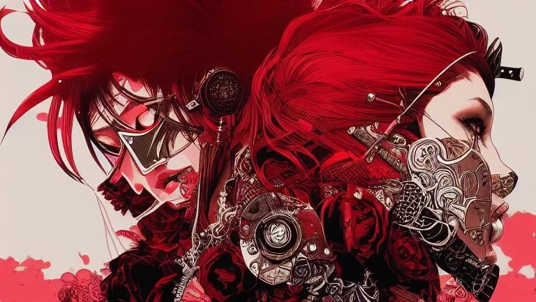 beautiful punk girl, hyper detailed, intricately detailed, illustration by <kilian eng> <Yoji Shinkawa>, darkred tones,
