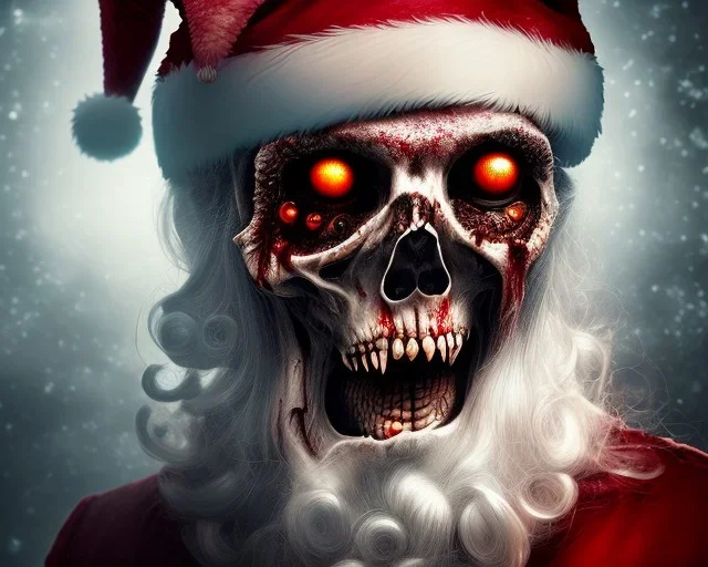 Dark, horror, blood, detail, Santa, zombie, close up head