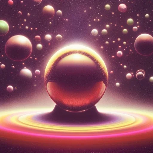 poster, crazy, realistic, poster, psychedelics , band, art, music, digital art, pink floyd, another planet, universe, disco balls, rainbow, warm lighting,